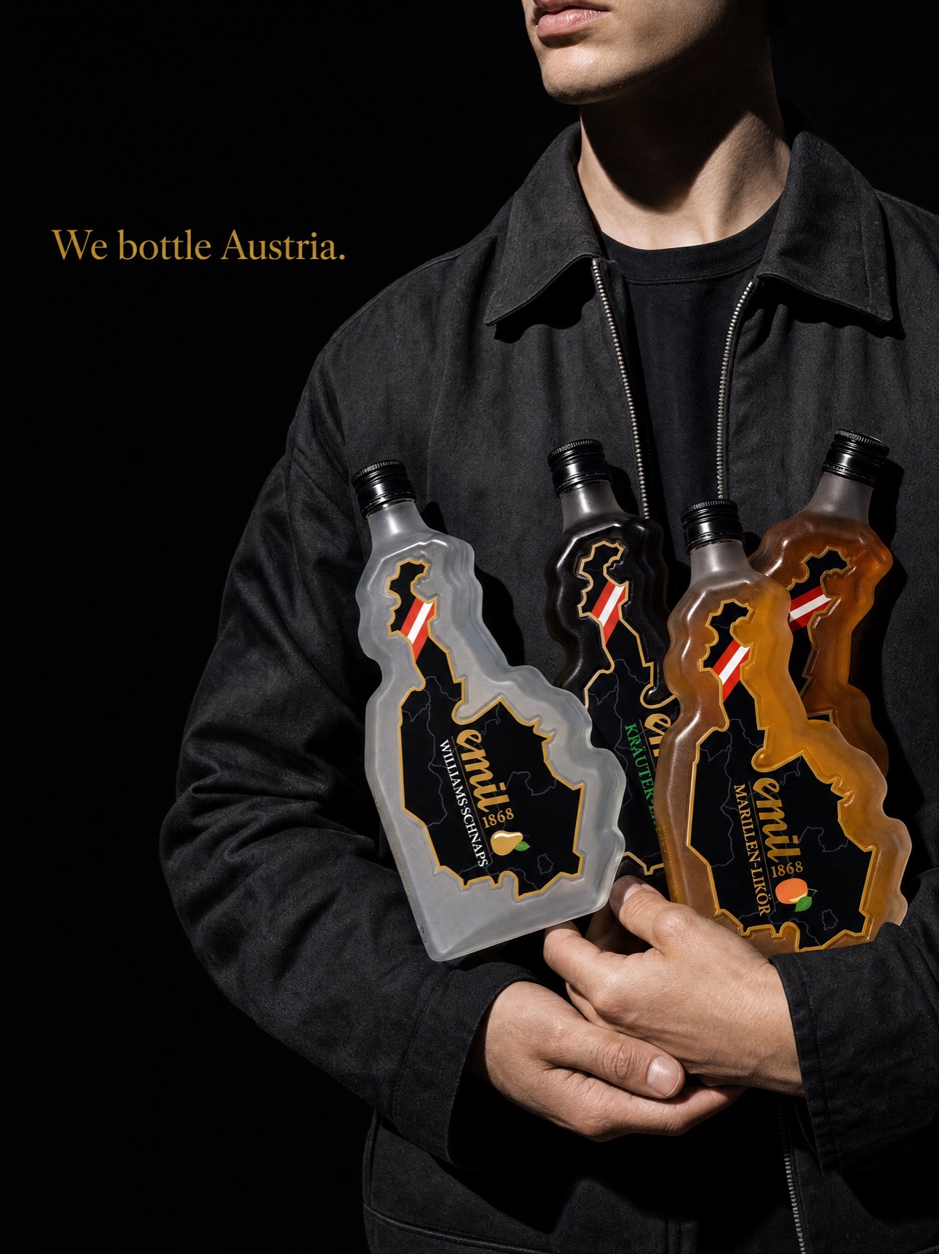 Emil 1868 fashion editorial with four Austrian spirits
